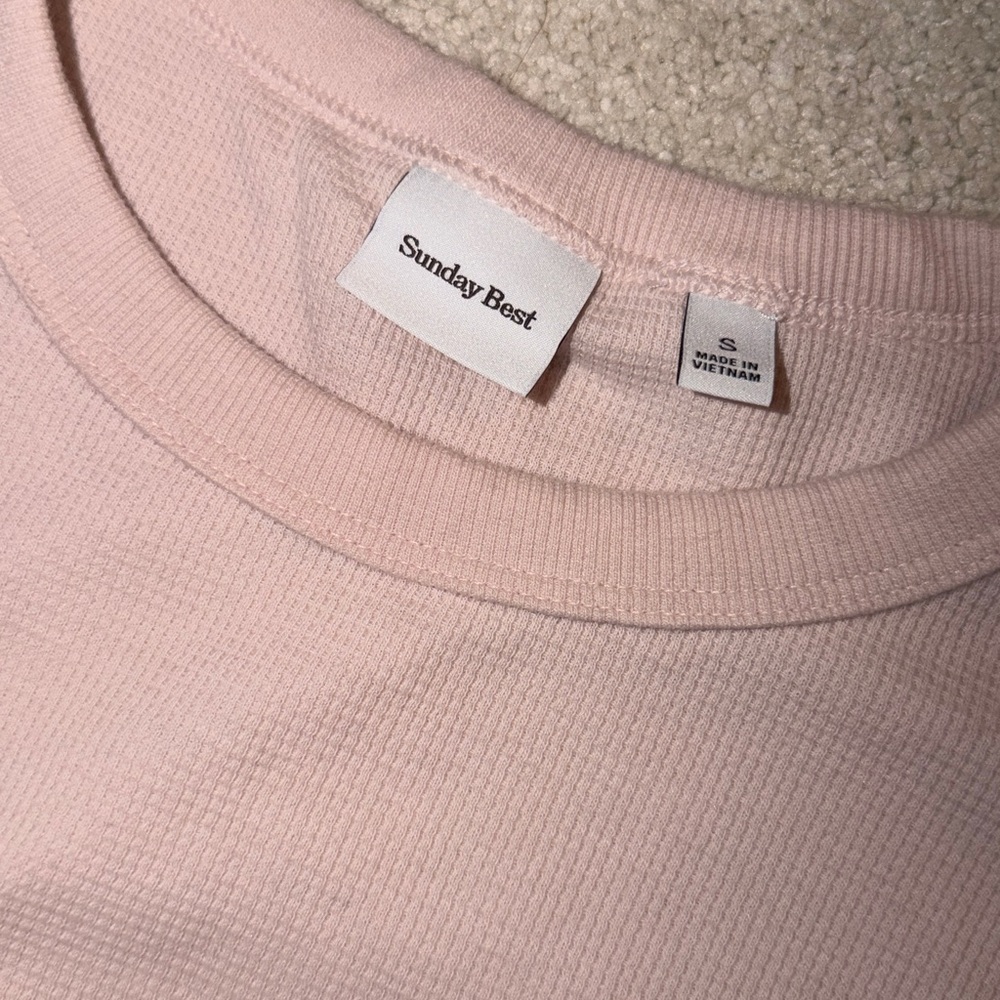 Aritzia Sunday Best Baby Waffle Longsleeve Cropped Top - Sz S SHY PINK